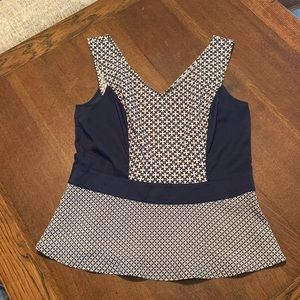 Ann Taylor Peplum Tank - Navy/Patterned
